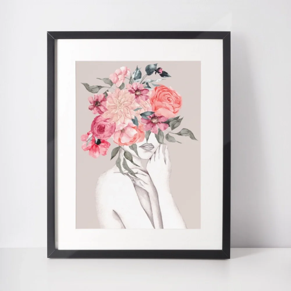 Watercolor Floral Woman Portrait Wall Art Illustration Print Poster Unframed - Picture 5 of 17